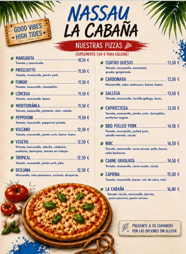 Carta original de La Cabaña del Lago con platos y precios